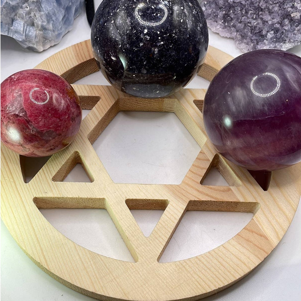 Wood 6-Pointed Star Sphere Holder/Stand